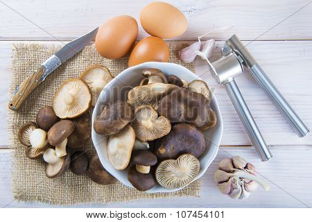 King Tumpet Mushrooms On The Table Of The Kitchen