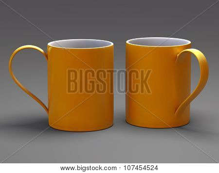 Empty blank mug for coffee or tea isolated on gray background 3D