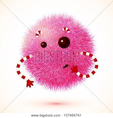 Cute pink fluffy vector monster