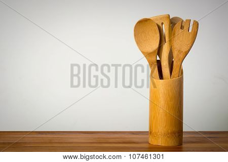 Wooden spoons in the wooden container