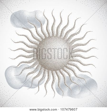 Sun with Clouds. Halftone style