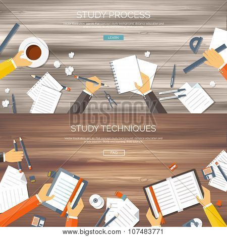 Vector illustration. Flat backgrounds set. Distance education ,learning. Online courses and web scho