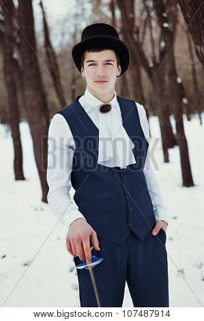 Handsome  Elegantyoung Man With Rapier, Outdoor