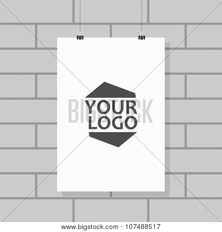 Mock up. Blank poster on a brick wall background