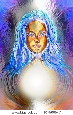 Woman goddess. Young attractive woman coated in metallic  paint  efect.