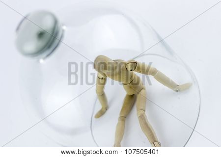 Wooden Puppet In A Glass Bell