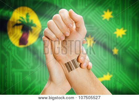Barcode Id Number On Wrist And National Flag On Background - Cocos (keeling) Islands