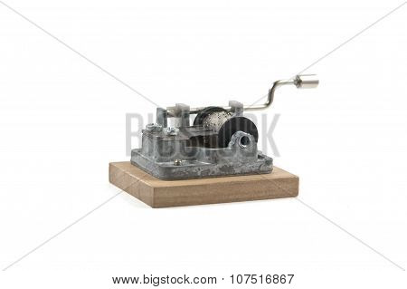 retro hurdy-gurdy on white background