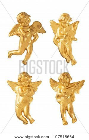 Golden Christmas Angel Decoration Figures Over White