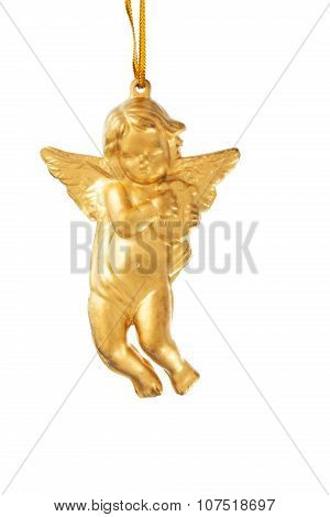 Golden Christmas Angel Decoration Over White