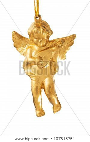 Little Figure Of A Playing Christmas Angel Isolated On White Background