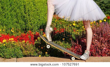 Legs Ballet Dancer On A Skateboard.