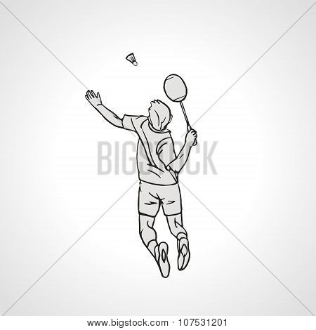 Vector Illustration Of Badminton Player. Hand Drawn.