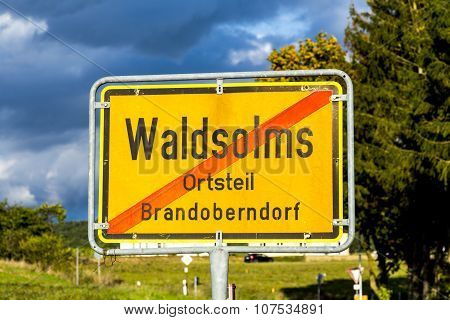 Street Sign Waldsolms, Village Of Brandoberndorf In Waldsolms