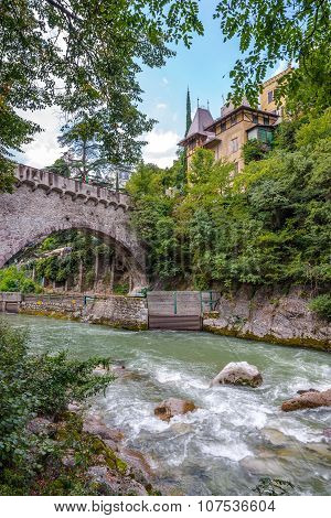 Stone Bridge Ocer Passer River In Merano