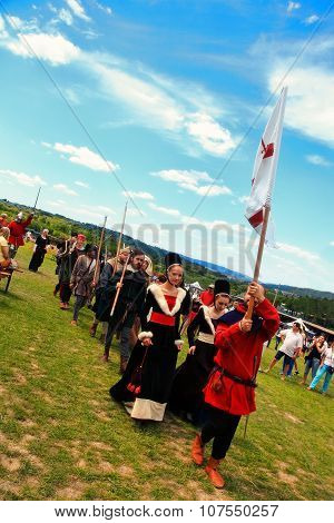 Vatra, Moldova. June 28, 2015. Medieval Festival. Historic Clubs From Europe - Theatrical Performanc