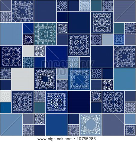 Seamless Abstract Pattern Frame Of Trendy Colored Floral Flower Tiles. For Wallpaper, Surface Textur