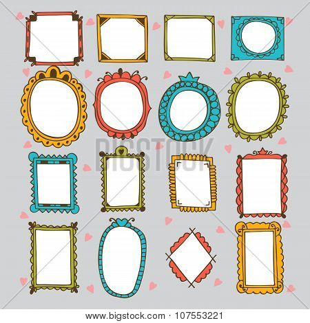 Sketchy Ornamental Frames And Borders. Doodles Frame Set. Hand Drawn Vector Design Elements