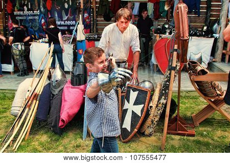 Vatra, Moldova. June 28, 2015. Medieval Festival. Spectators Are Theatrical Performances Involving T