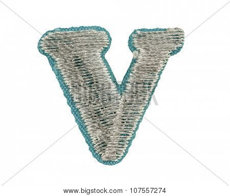 Fonts that are stitched with thread isolated on white capitol letter V