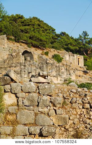 Ruins Stone And  Antalya   Sky    Old  Temple