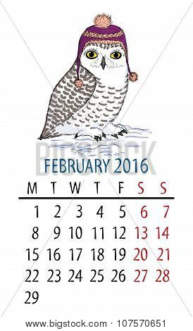 February owl calendar.