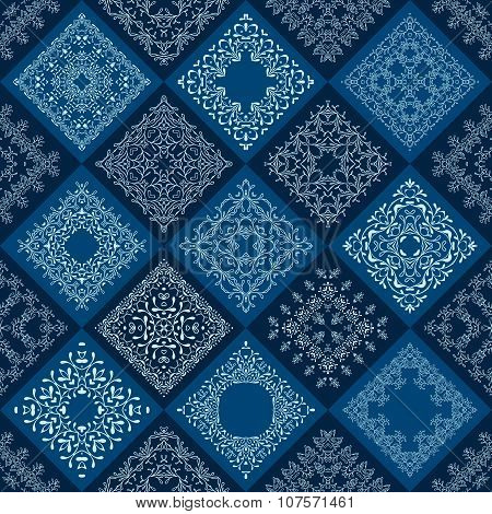 Abstract Patchwork tiles seamless background. Vector eps10. Floral pattern texture design. Mosaic ol