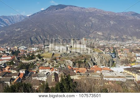 View to the city of Bellinzona, Switzerland.