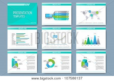 Set of vector templates for multipurpose presentation slides. Modern business design with graph and