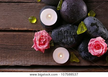 Relaxing set on wooden background
