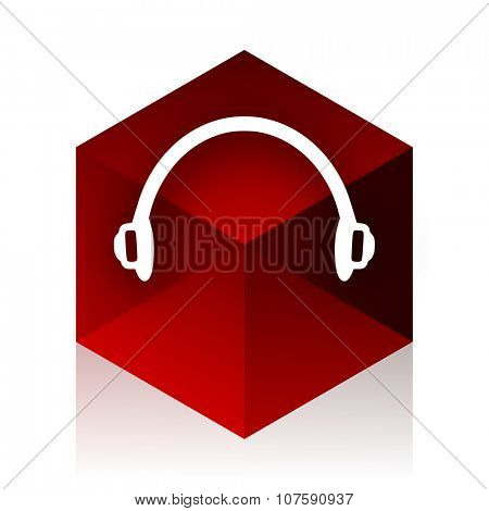headphones red cube 3d modern design icon on white background 