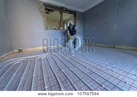 pipefitter installing system of heating