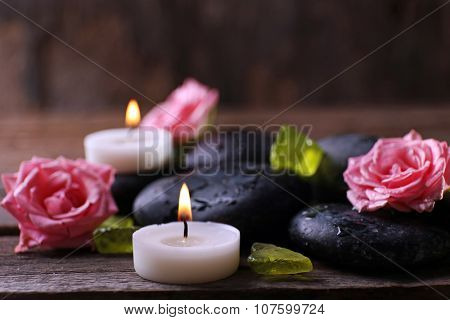 Relaxing set on wooden background