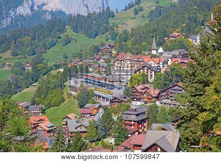 Famous village Wengen in swiss alps - starting point for train tours in the Jungfrau region