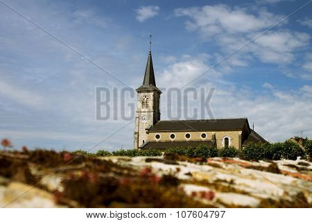 Rural Church In Small Town Among Vineyards, Burgundy