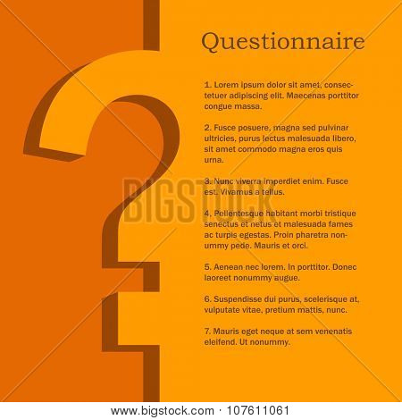 Orange and yellow questionnaire flat design vector template with copy space.