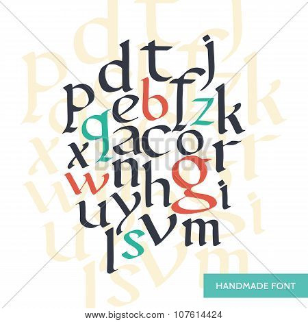 Vector hand drawn medieval alphabet. Old manuscript style letters. Based on foundational font.