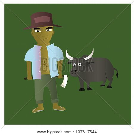 farmer and buffalo