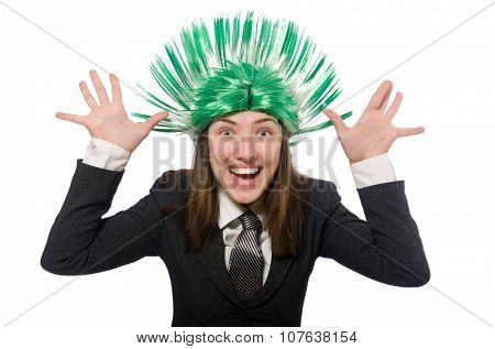 Funny businesswoman in business concept on white