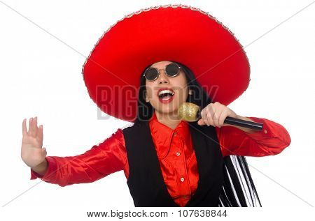 Mexican woman in funny concept on white