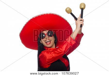 Mexican woman in funny concept on white