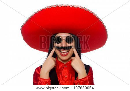 Mexican woman in funny concept on white
