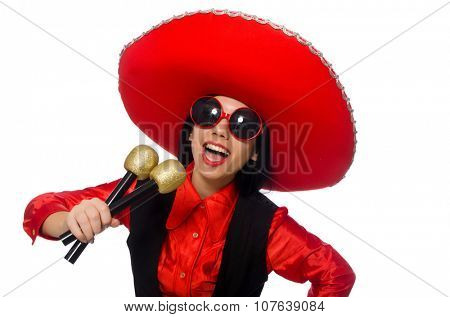 Mexican woman in funny concept on white
