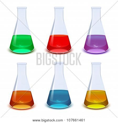 Set of colourful flasks