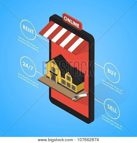 Real estate online searching isometric flat