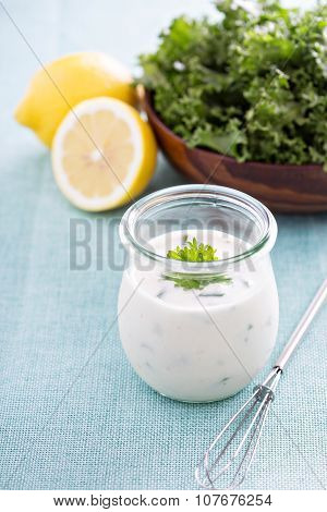 Homemade ranch dressing in a jar