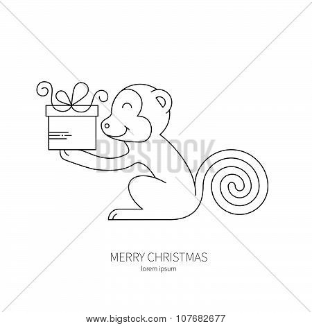 Line style logotype template with monkey