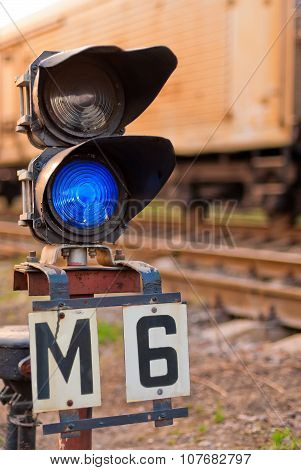 Semaphore Blue Light For Trains On The Railway