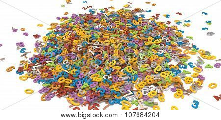 3D Multi Colour Pile Of Alphabet Letters On White Background