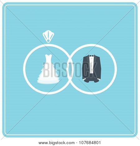 Wedding Dress and Suit. Two Wedding Rings